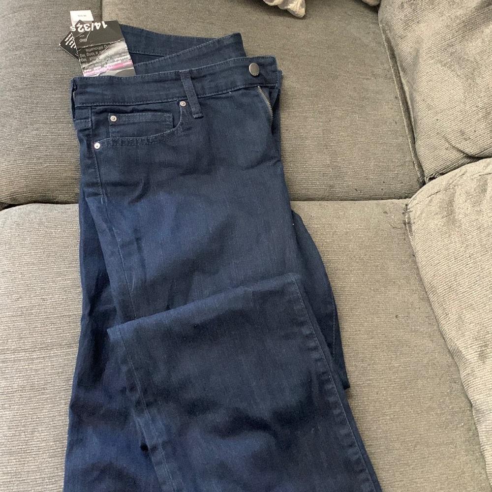 Gap premium mid rise bootcut sits at the waist.